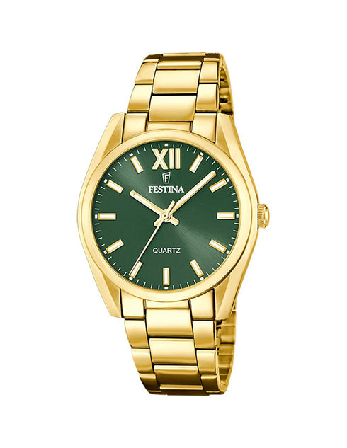 Festina F20640/4 Women’s “Boyfriend” Watch – Green Dial, Gold-Tone 36mm