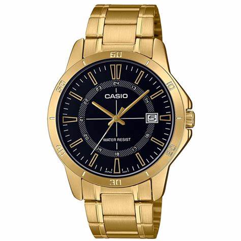 CASIO & VINTAGECasio MTP - V004G - 1CUDF Men's Gold - Tone Analog Watch – Black DialWATCHESEcecile