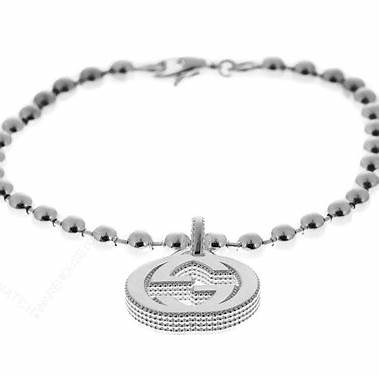 Gucci Pulsera de cuentas entrelazadas G de plata de ley - Tamaño 18cm