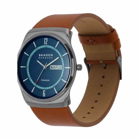 SKAGEN DENMARKSkagen SKW6906 Melbye Titanium Watch – Blue Dial, Brown Leather Strap, 40mmWATCHESEcecile