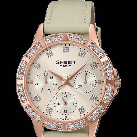 CASIO & VINTAGECasio Sheen SHE - 3517PGL - 9AUEF Women's Watch - Beige Dial, Leather StrapWATCHESEcecile