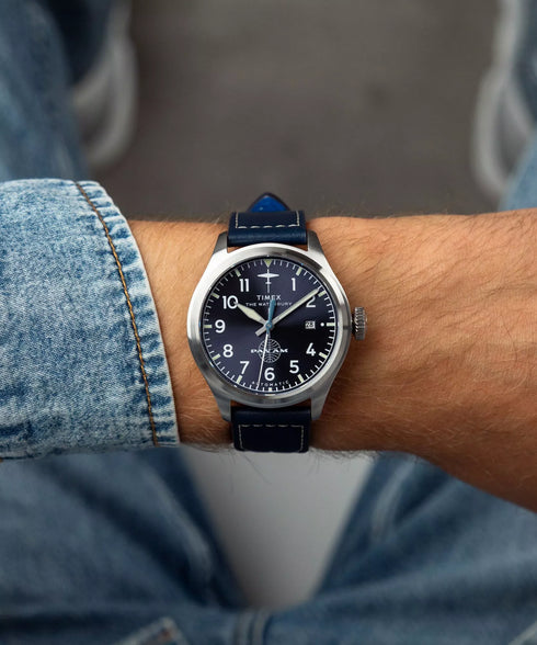Timex TW2Y38800 Men’s “Waterbury × Pan Am” 41mm Automatic Blue-Dial Watch