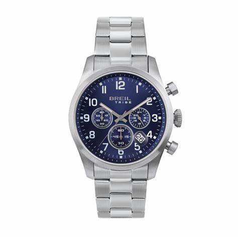 Breil Classic Elegance EW0661 Men's Chronograph Watch - 42mm Blue Sunray Dial, Stainless Steel Bracelet