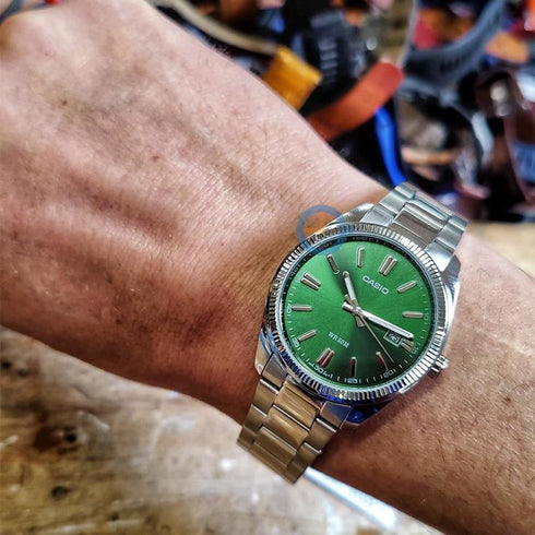 CASIO & VINTAGECasio MTP - 1302PD - 3AVEF Men's Quartz Watch – Green Dial, Stainless Steel BraceletWATCHESEcecile