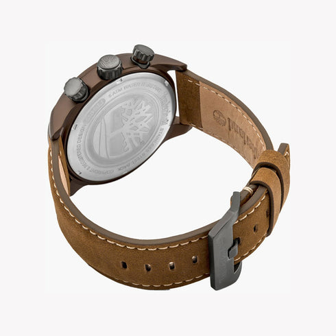 TIMBERLANDTimberland Henniker II TBL14816JLBN07 Men's 46mm Beige Dial Dual Time Quartz Watch – Brown Leather StrapWATCHESEcecile