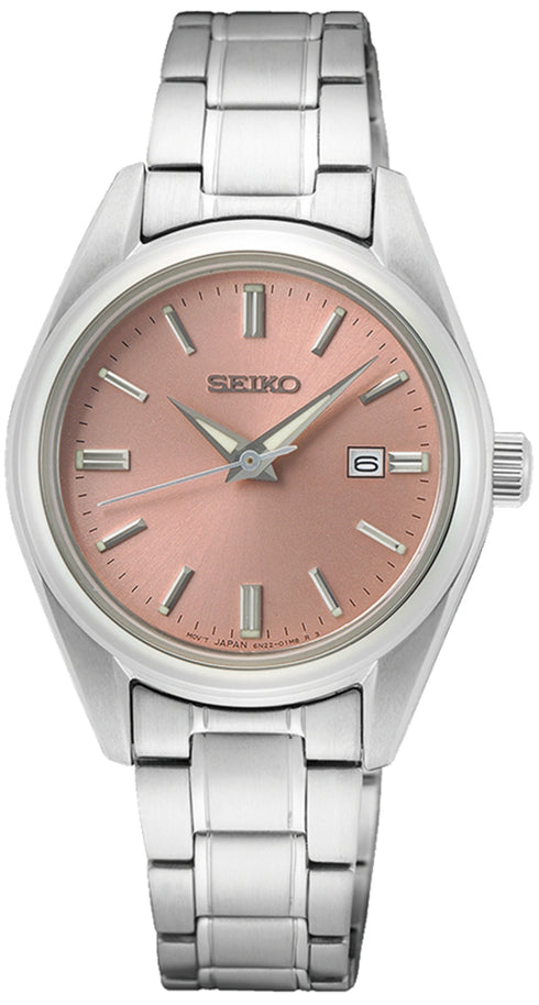 Seiko SUR529P1 Reloj Cuarzo Mujer - 29.8mm Acero Inoxidable, Esfera Rosa, Cristal Zafiro