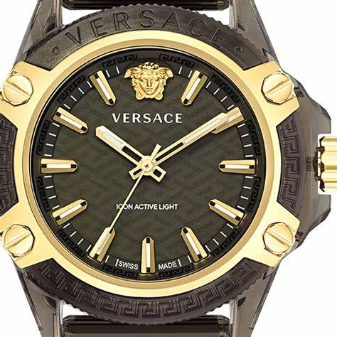 Versace VE6E00123 Icon Active Reloj Unisex - Caja transparente, Correa de silicona negra