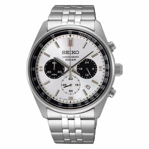 SEIKOSeiko SSB425P1 Men's Chronograph Watch, White Dial, Stainless Steel BraceletWATCHESEcecile