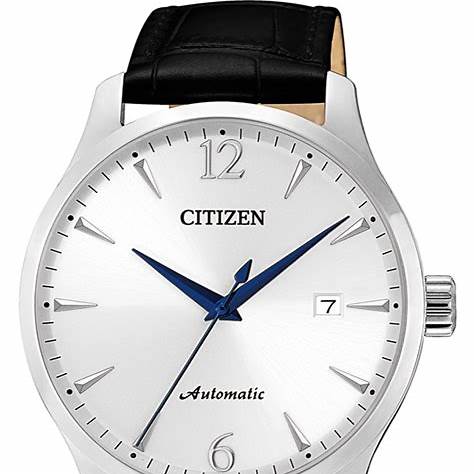 Citizen NJ0110-18A Reloj mecánico automático para hombre, esfera plateada, correa de piel negra