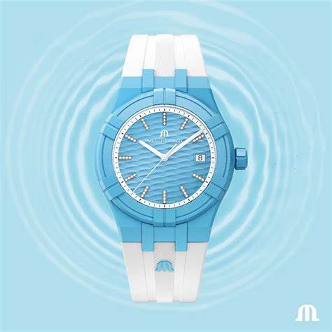 Montre Maurice Lacroix AI2008-AAAA1-3A0-0 Hommes Aikon #Tide 40mm, cadran bleu ciel, bracelet caoutchouc blanc