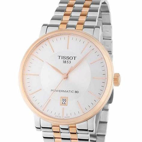 Tissot Carson Premium Powermatic 80 T122.407.22.031.01 Orologio automatico da uomo, quadrante argento, bracciale in acciaio inossidabile bicolore