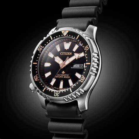 Reloj de buceo automático Promaster Marine para hombre, Citizen NY0160-66E, esfera negra, brazalete de acero inoxidable
