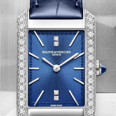 Baume & Mercier Hampton 10709 Women's Quartz Watch - 35mm Blue Dial, Diamond-Set Bezel, Blue Alligator Strap