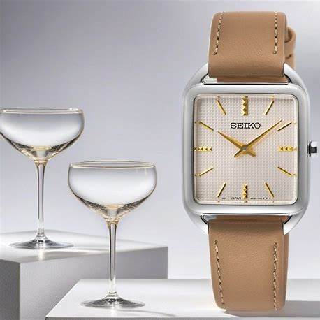 SEIKOSeiko SWR089P1 Women's Quartz Watch, Beige Dial, Stainless Steel Case, Brown Leather StrapWATCHESEcecile