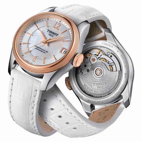 Tissot Ballade Powermatic 80 COSC Lady T108.208.26.117.00 Reloj automático para mujer, esfera nacarada, correa de piel blanca