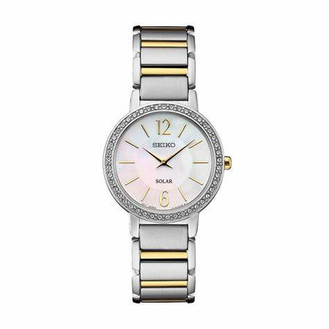 SEIKOSeiko SUP469P1 Women's Solar Watch, Mother of Pearl Dial, Two - Tone Stainless Steel BraceletWATCHESEcecile