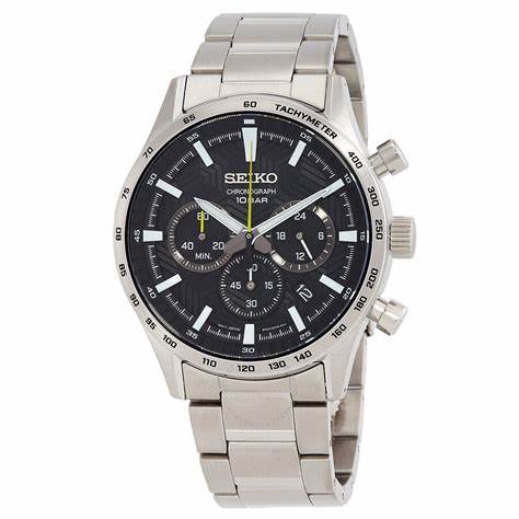 SEIKOSeiko SSB413P1 Men's Chronograph Watch, Black Dial, Stainless Steel BraceletWATCHESEcecile