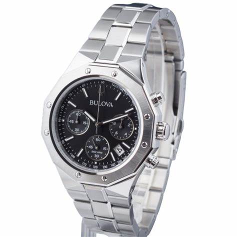 Bulova 96B410 Precisionist Chronograph Herrenuhr - 44 mm Edelstahlgehäuse, schwarzes Zifferblatt, Edelstahlarmband