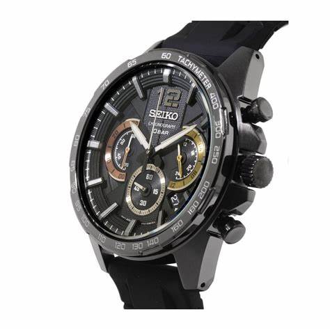 SEIKOSeiko SSB349P1 Men's Chronograph Watch, Black Dial, Black Silicone StrapWATCHESEcecile
