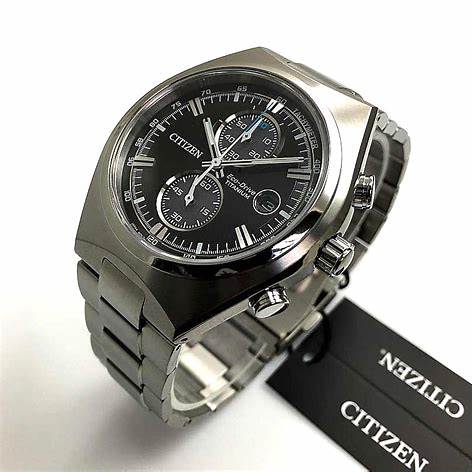 Citizen CA7090-87E Cronógrafo para hombre Eco-Drive Super Titanium, esfera negra, brazalete de titanio