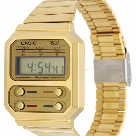 CASIO & VINTAGECasio A100WEG - 9AEF Unisex Vintage Digital Watch, Gold - Tone Stainless Steel BandWATCHESEcecile