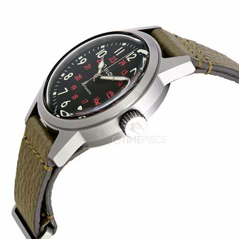 Bulova Hack 98A255 Orologio automatico da uomo - Cassa in acciaio inossidabile da 38 mm, quadrante nero, cinturino in pelle verde NATO