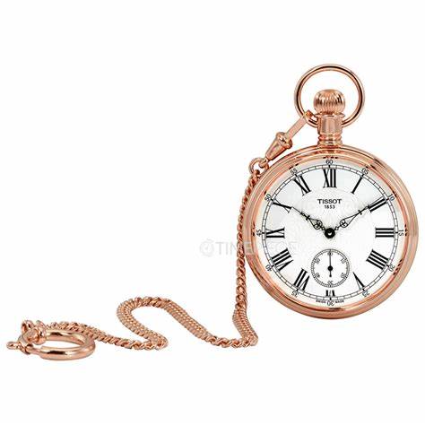 Tissot Lepine Mechanical Pocket Watch T8614059903301, Rose Gold-Tone Brass Case, Silver Dial