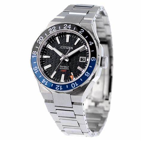 Citizen NB6031-56E Series 8 GMT Automatic Watch - 41mm Stainless Steel Case, Black Dial, Integrated Bracelet