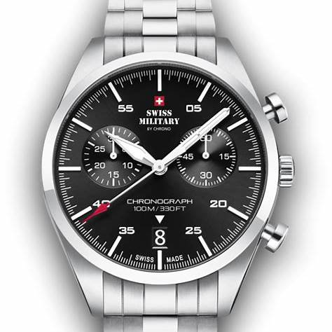 SWISS MILITARYSwiss Military by Chrono 34004.01 Men's Quartz Watch, Black Dial, Stainless Steel BraceletWATCHESEcecile