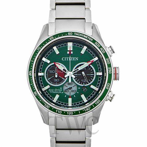 Citizen CA4497-86X Reloj cronógrafo Super Titanium Eco-Drive para hombre - 43 mm, esfera verde