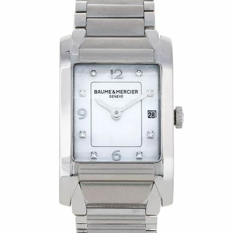 Baume & Mercier Hampton MOA10050 Reloj de cuarzo para mujer - 34mm Esfera nacarada, índices con diamantes, brazalete de acero