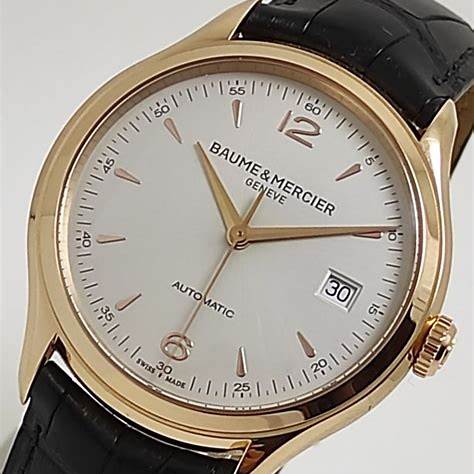 Orologio automatico Baume & Mercier Clifton MOA10058 Uomo - Quadrante argento 39 mm, cassa in oro rosa 18 carati, cinturino in alligatore nero