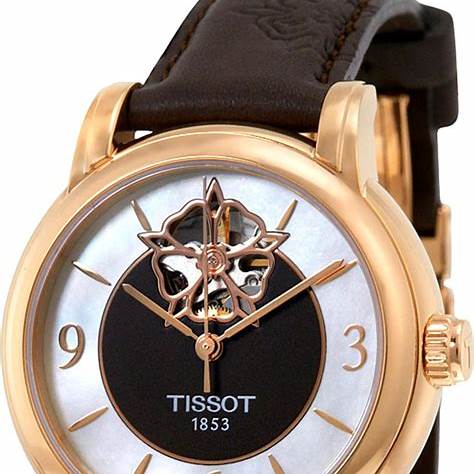Tissot Lady Heart Flower Powermatic 80 T050.207.37.117.04 Women's Automatic Watch, Mother of Pearl Dial, Brown Leather Strap