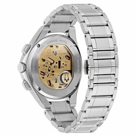 Orologio cronografo da uomo Bulova Curv 96A302 - Cassa in acciaio inossidabile da 45 mm, quadrante blu, bracciale in acciaio inossidabile
