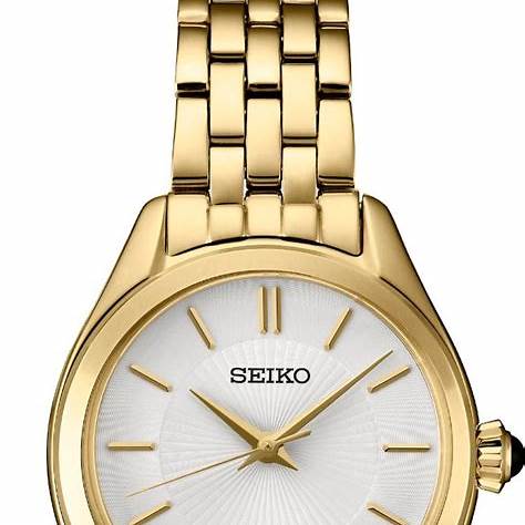 Seiko SUR538P1 Reloj de cuarzo para mujer, esfera blanca, brazalete de acero inoxidable dorado