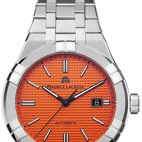 Maurice Lacroix AI6008-SS00F-530-E Montre Hommes Aikon Automatic 42mm Limited Summer Edition, cadran orange, bracelet en acier inoxydable