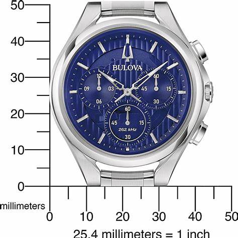 Orologio cronografo da uomo Bulova Curv 96A302 - Cassa in acciaio inossidabile da 45 mm, quadrante blu, bracciale in acciaio inossidabile