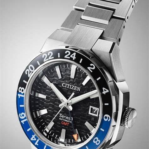 Citizen NB6031-56E Series 8 GMT Automatic Watch - 41mm Stainless Steel Case, Black Dial, Integrated Bracelet