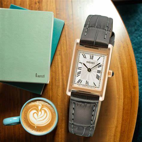Orologio al quarzo Seiko SWR096P1 da donna, quadrante bianco, cassa in oro rosa, cinturino in pelle grigio