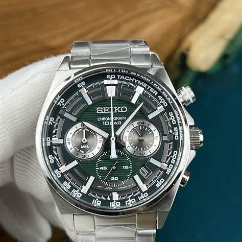 SEIKOSeiko SSB405P1 Men's Chronograph Watch, Green Dial, Stainless Steel BraceletWATCHESEcecile