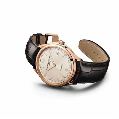 Baume & Mercier Clifton 10058 Reloj Automático Hombre - 39mm Esfera Plateada, Caja Oro Rosa 18K, Correa Aligátor Negra