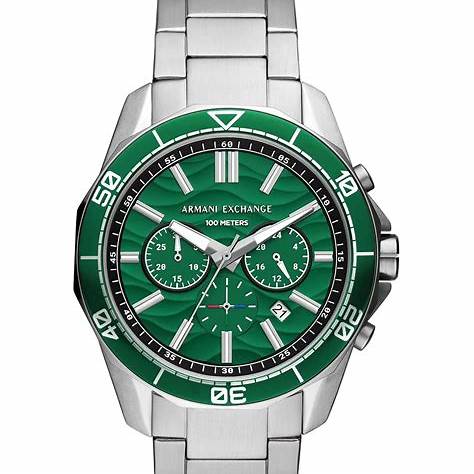 Armani Exchange AX1957 Men's Chronograph Watch - Stainless Steel Bracelet, Green Dial