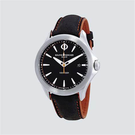 Orologio al quarzo Baume & Mercier Clifton Club 10411 Uomo - Quadrante nero 42 mm, cinturino in pelle nera