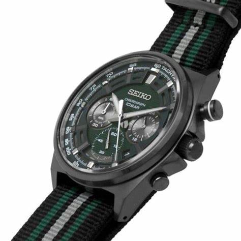 SEIKOSeiko SSB411P1 Men's Chronograph Watch, Green Dial, Black Nylon StrapWATCHESEcecile