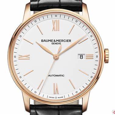 Baume & Mercier Classima 10271 Reloj Automático Hombre - 39mm Esfera Blanca, Caja Oro Rosa 18K, Correa Aligátor Negra