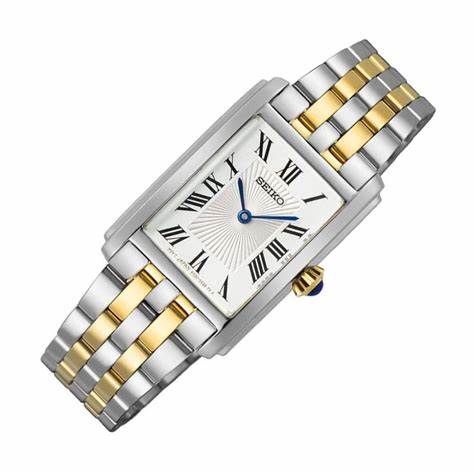 Seiko SWR087P1 Montre à quartz pour femmes, cadran blanc, bracelet en acier inoxydable bicolore