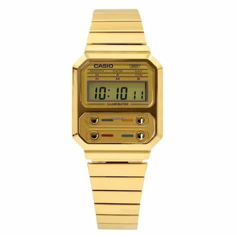 CASIO & VINTAGECasio A100WEG - 9AEF Unisex Vintage Digital Watch, Gold - Tone Stainless Steel BandWATCHESEcecile