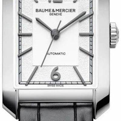 Baume & Mercier Hampton MOA10522 Reloj automático para hombre, esfera plateada, correa de piel negra