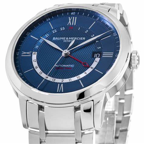 Baume & Mercier Classima 10483 Reloj Automático Doble Horario Hombre - 42mm Esfera Azul, Brazalete Acero Inoxidable