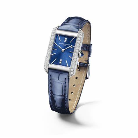 Baume & Mercier Hampton 10709 Women's Quartz Watch - 35mm Blue Dial, Diamond-Set Bezel, Blue Alligator Strap